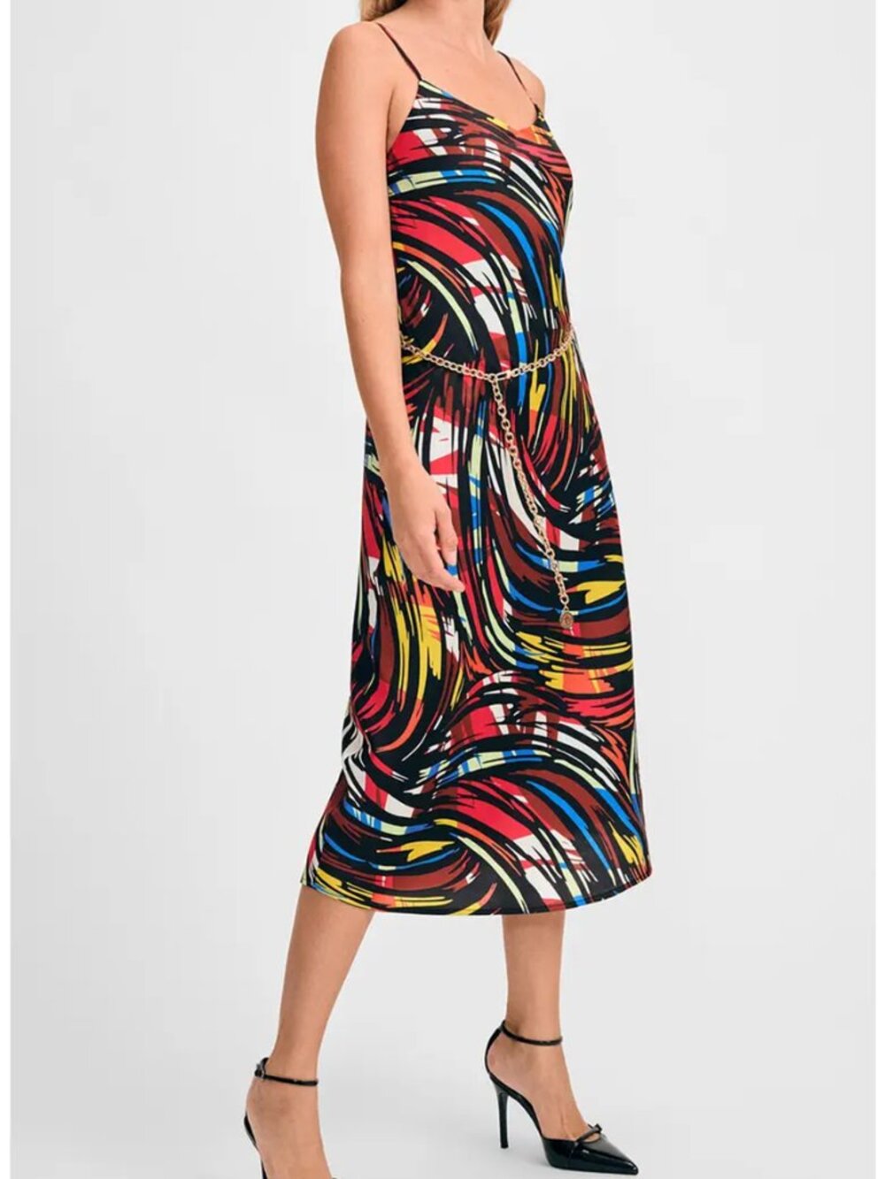 NWT Isaac Mizrahi New York Print Trim Strap Slip Dress L